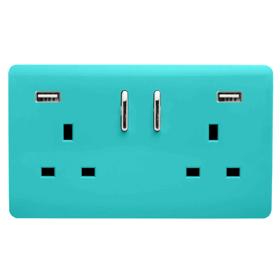 ART-SKT213USB31AABT  2 Gang 13Amp Short S/W Double Socket With 2x3.1Mah USB Bright Teal